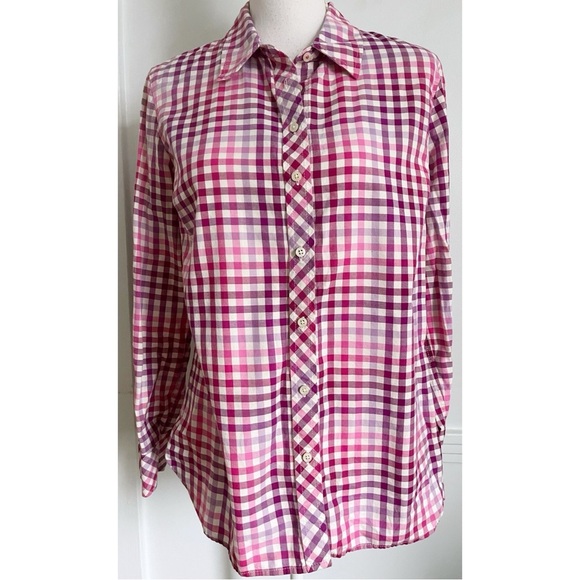 Talbots • Pink Purple White Plaid Button Down Shirt - Picture 1 of 4